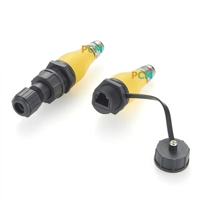 IP67 M12 سولڈر 4 پن ڈی کوڈ سے RJ45 8P8C انٹرفیس کنیکٹر حفاظتی کور کے ساتھ